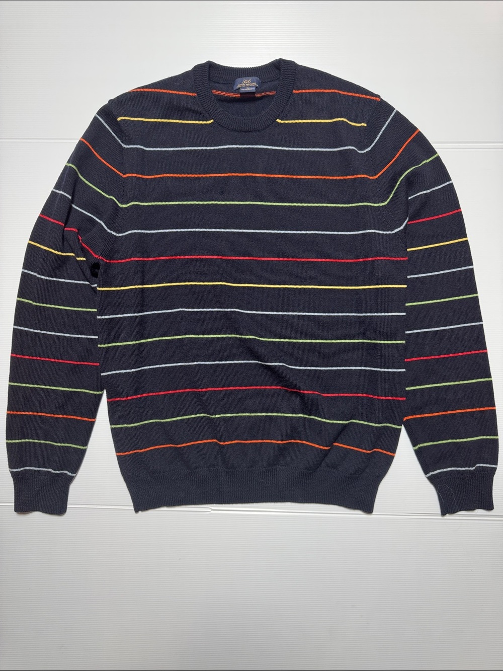 BROOKS BROTHERS Vintage Merino Wool Navy Crewneck Sweater Multicolor Stripes XL